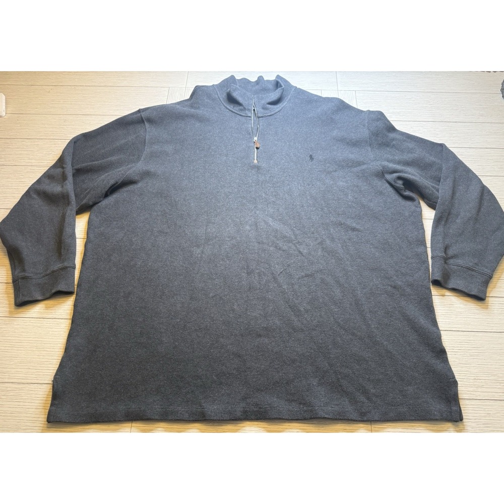 POLO RALPH LAUREN 100% Cotton Quarter‎ Zip Gray Pullover Sweater Men's Sz 4XLT